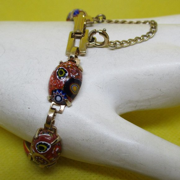 Vintage MILLEFLEUR Bracelet Gold Tone Metal Oval Sectional Insert W Safety Chain - Picture 9 of 10